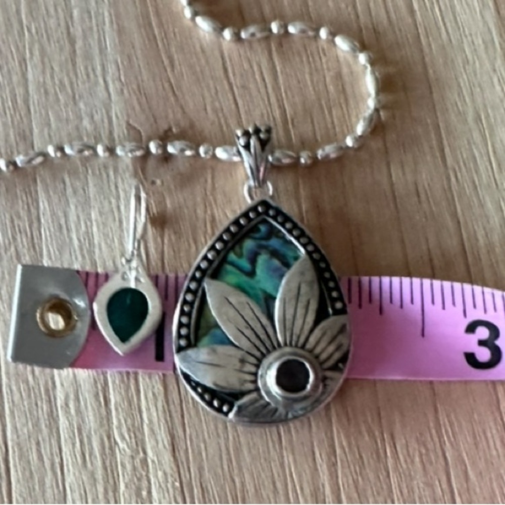 SET - Sterling Silver Abalone Amethyst Pendant Necklace Earrings Set - Picture 9 of 11
